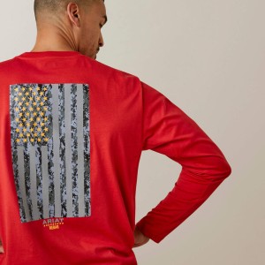 Ariat Rebar Reflective Flag Graphic Long Sleeve - Red